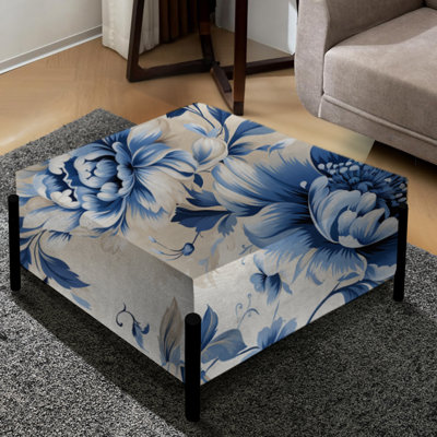 Motif victorien classique cobalt bleu néo-victorien - grand repose-pieds carré floral