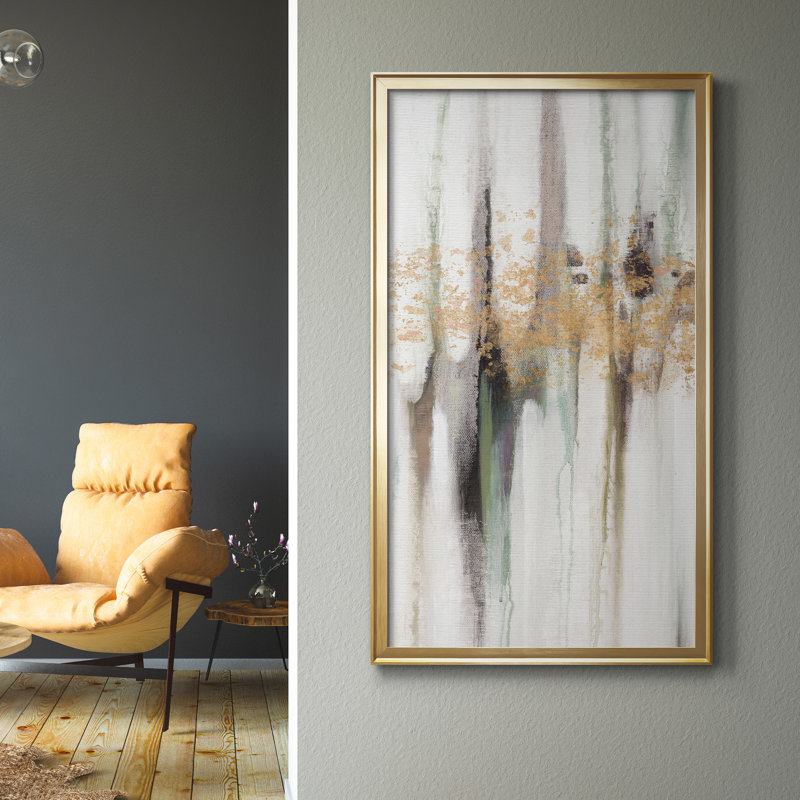 Falling Gold Leaf I - Peinture sur toile encadrée, Doré, H 22,5 po x l 42,5 po x P 1,5 po