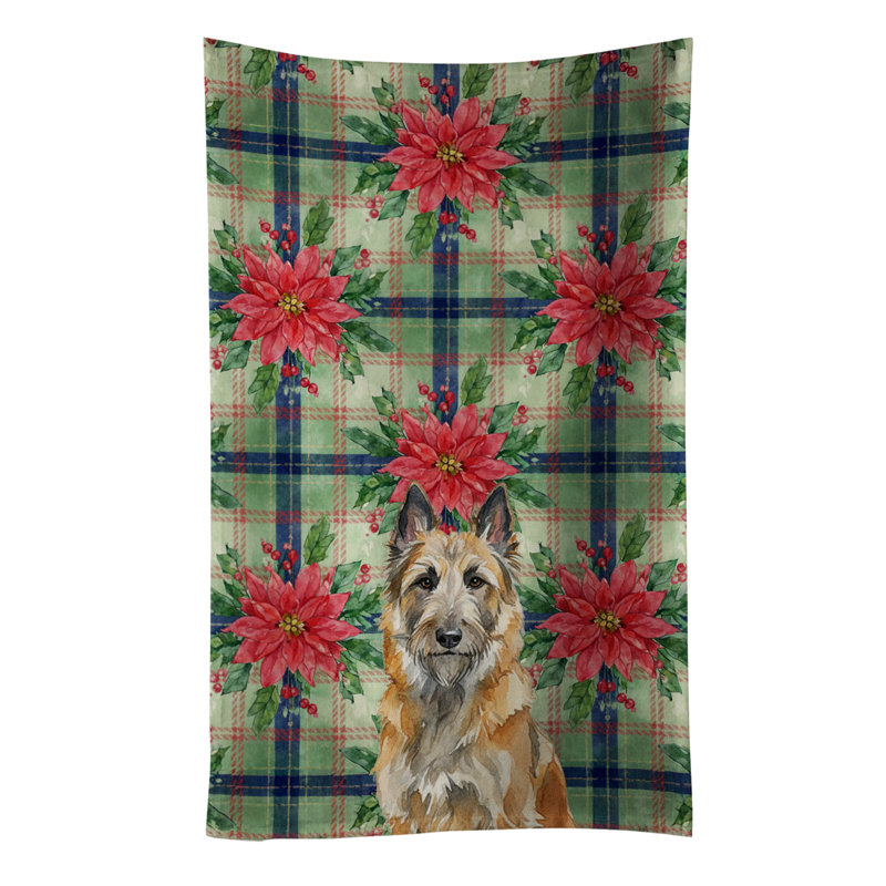 Belgian Laekenois Christmas PoinsettIas Kitchen Towel, Brown Belgian Laekenois