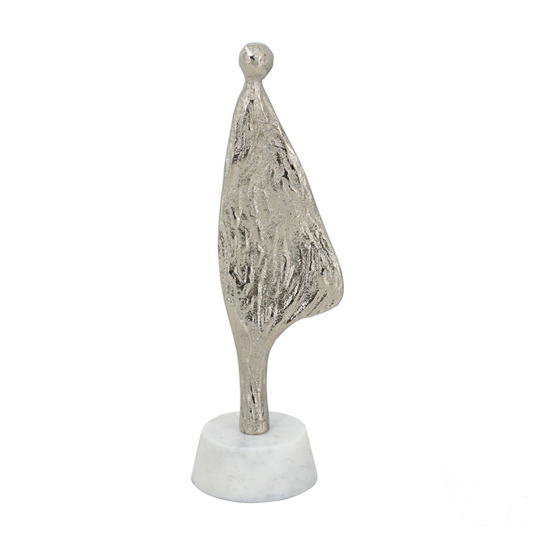 Abstract Silver Aluminum Human Figurine on Marble Base
