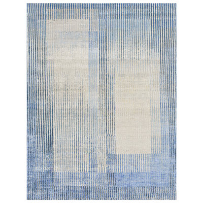 Hand Knotted Striped Area Rug in Silver/Blue