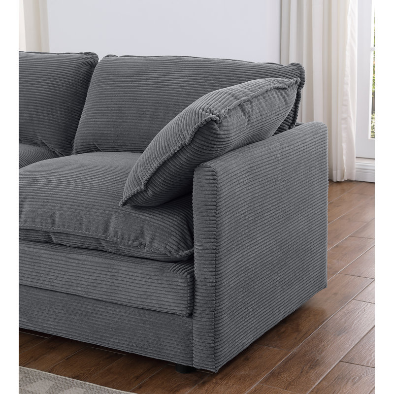 142” W Oversized 6-seater Composable Modular Sofa With 2 Ottomans, Gray Corduroy