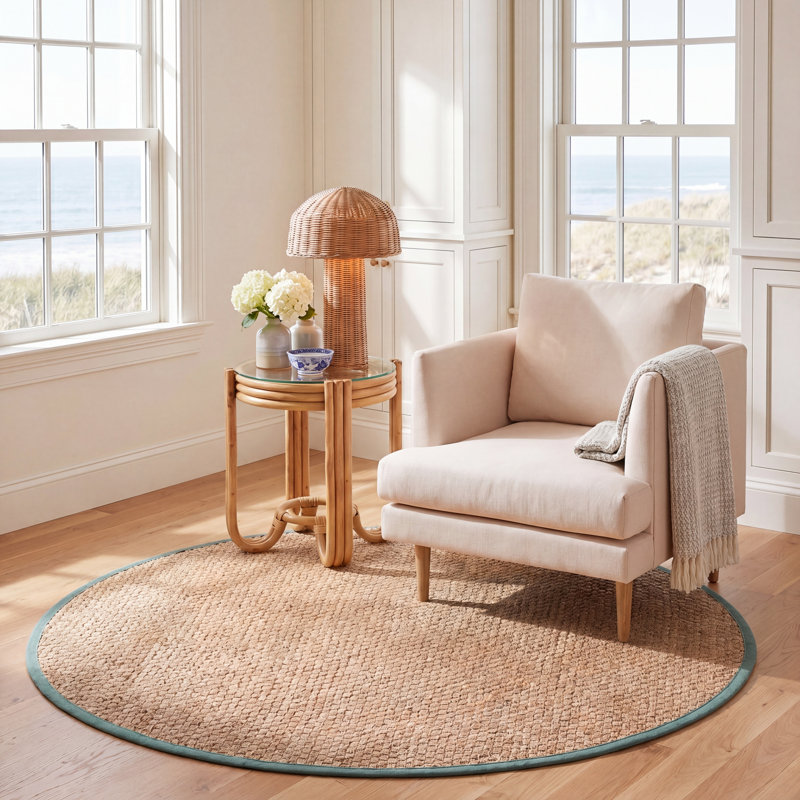 Auckland Natural/Light Blue Rug, Round 6'
