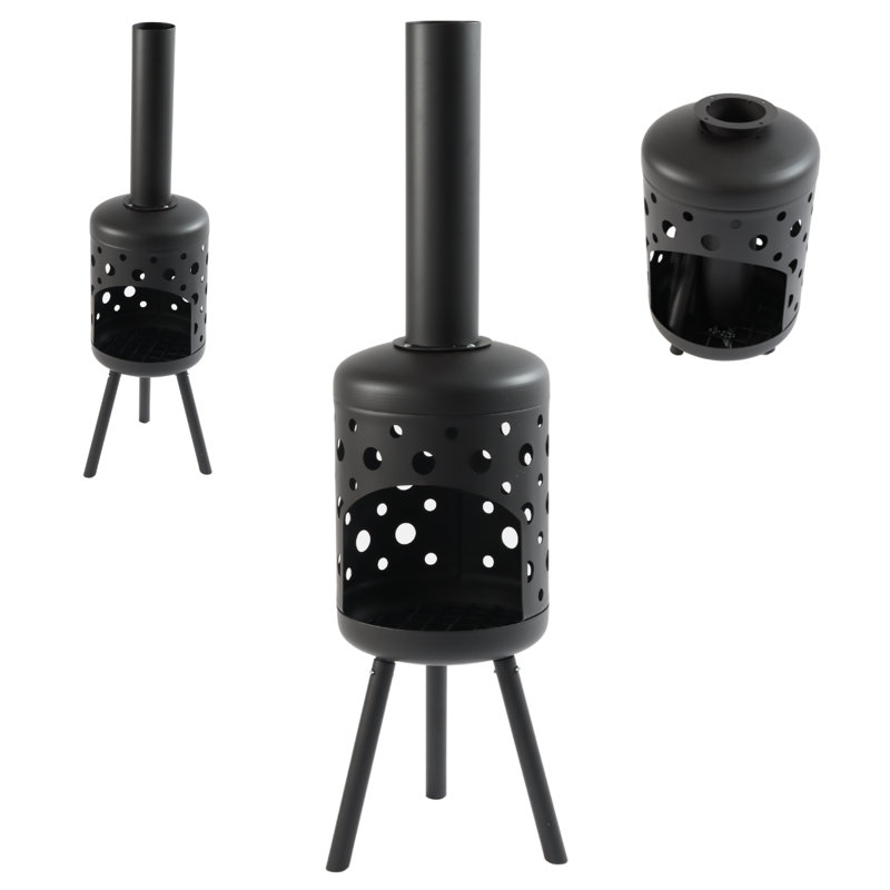Gozo Fire Bowl 30cm, Fire Pit for Garden Terrace Heating, Fire Basket with Spark Protection, Black