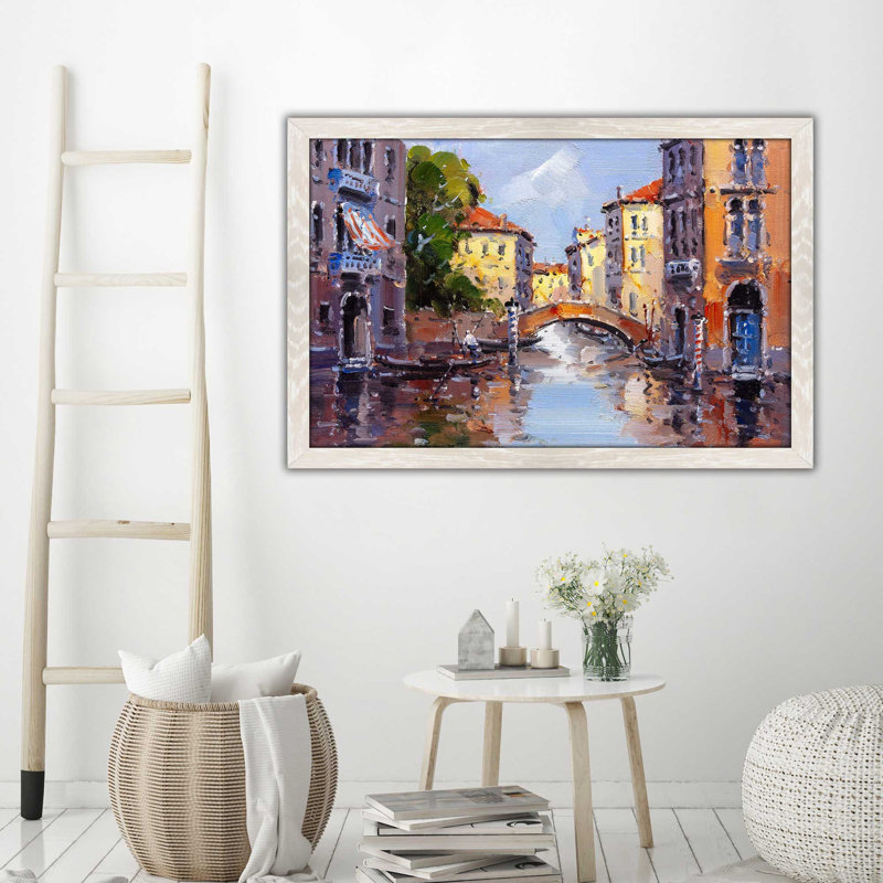 «Colorful Canal», reproduction encadrée, H 21,5 po x l 27,5 po x P 0,75 po, Cadre crème délavé
