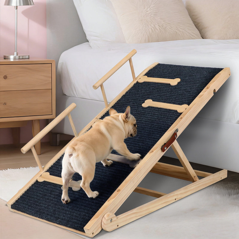 Rampe pour chien réglable et pliante en bois avec rails latéraux, H 3,4 po x l 39,4 po x P 17,5 po