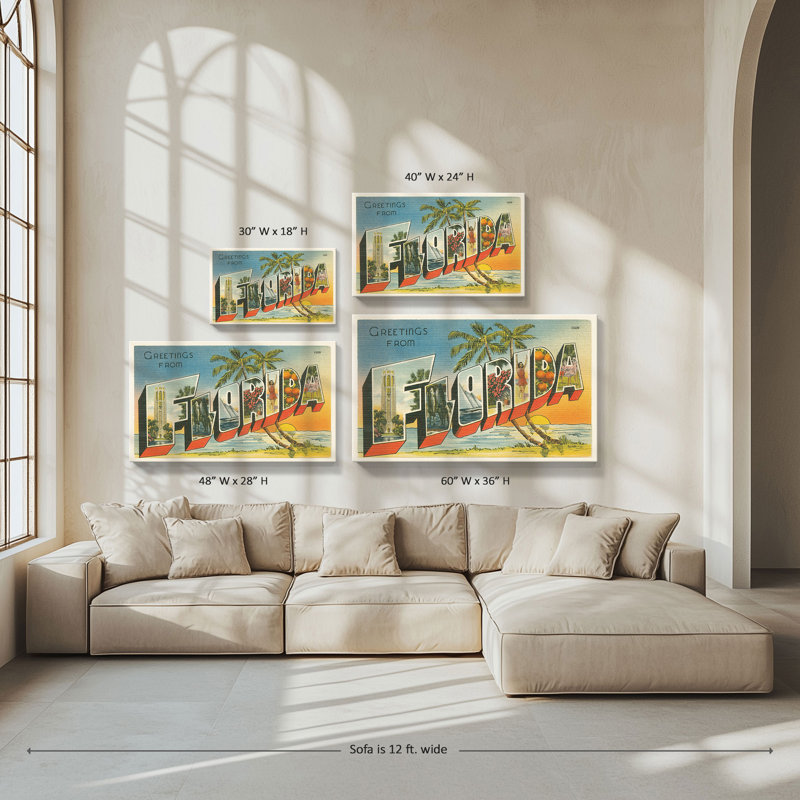 "Greetings from Florida 2" par Wild Apple, reproduction sur toile, H 18 po x l 30 po