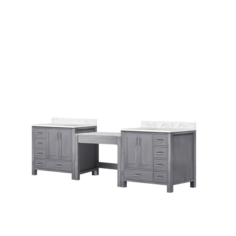 Meuble-lavabo double gris délavé 102 po X P 22 po D et plateau en marbre de Carrare