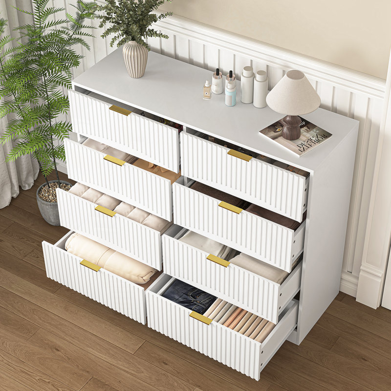 Commode moderne avec 8 tiroirs pour la chambre à coucher, Blanc