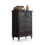 Armoire cinq tiroirs en bois massif noir avec pattes décoratives dorées