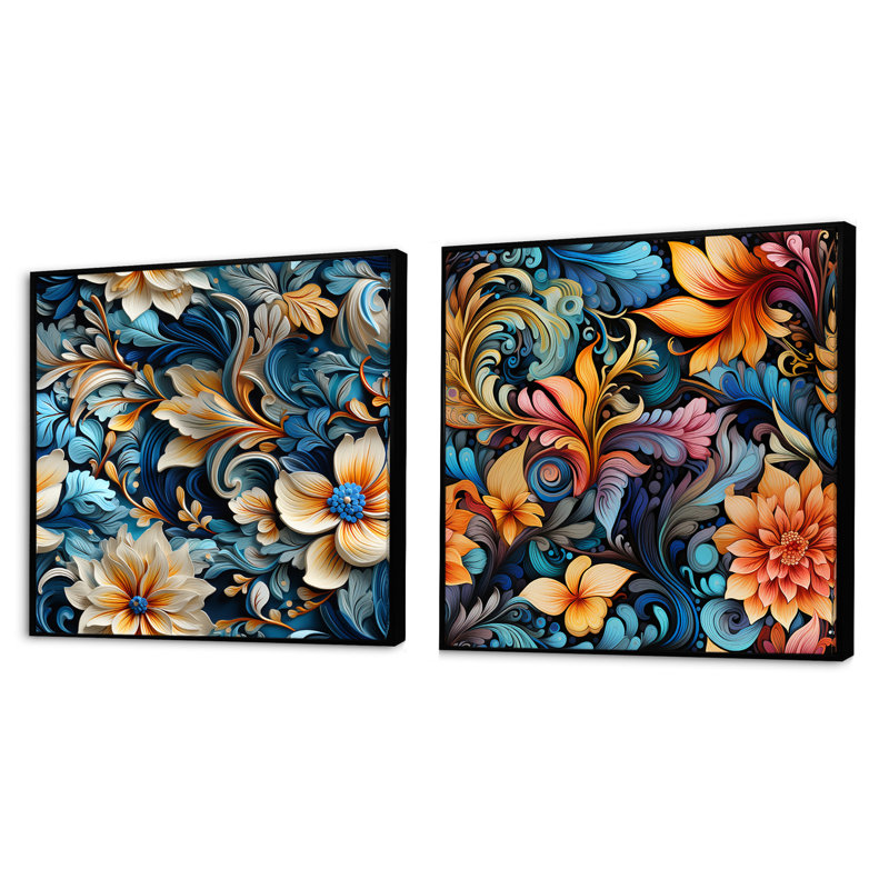 Griffith - Abstract Botanicals Square Collage Set Of 2, Black Floater Framed, 16" H x 33" W