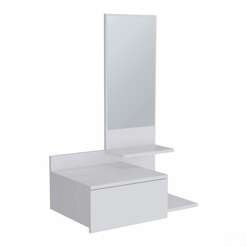 3-Tier Shelf  Floating  Mirror Console Table, Full Extension Drawer