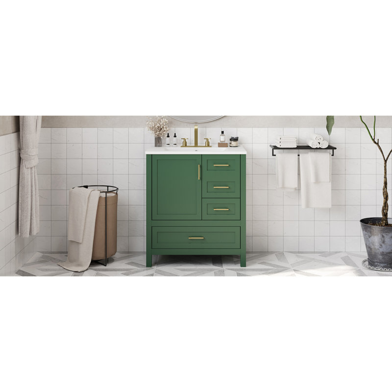 Ensemble de meuble-lavabo 30 po avec lavabo, armoire de rangement avec porte à fermeture douce, Vert