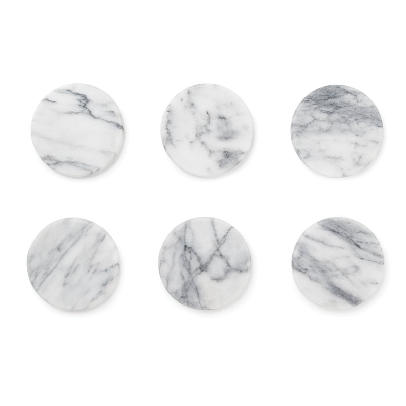 Marble Round 6 Piece Coaster Set, White