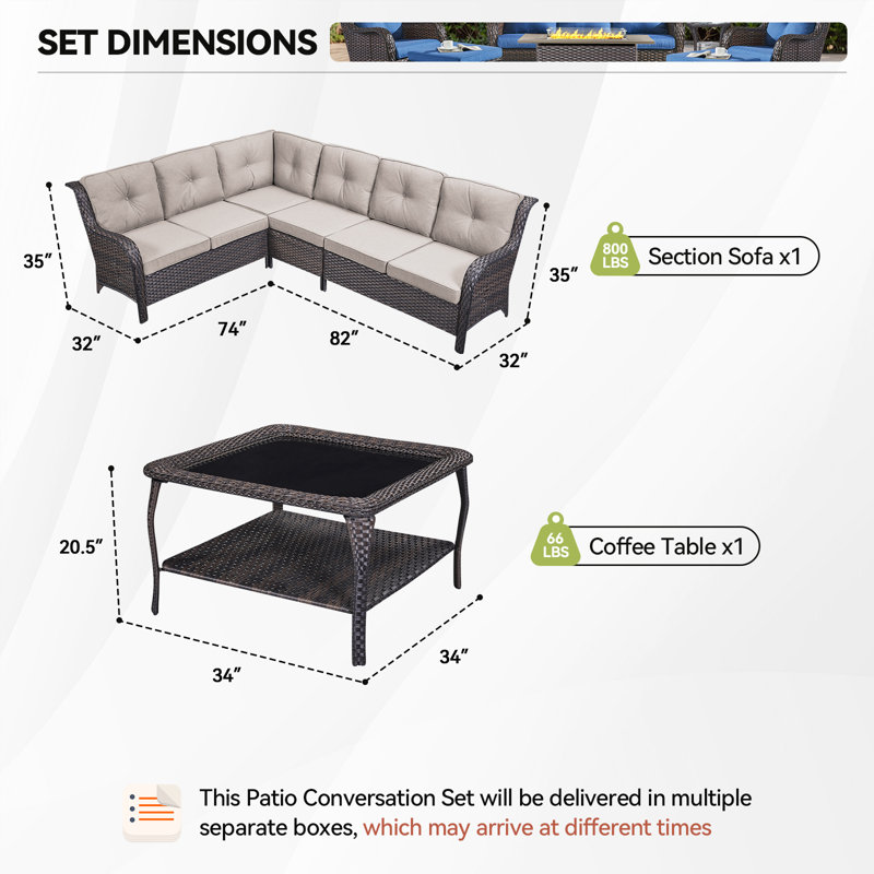 Wicker 6 - Person Modular Patio Conversation Sets with Cushions