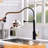 Hands Automatic Kitchen Faucet - Touchless With Pull Out , Black + Gold, Contemporary Style, Ceramic Filler, Brass Construction Smart Spray, For Kitchen, And Contemporary,