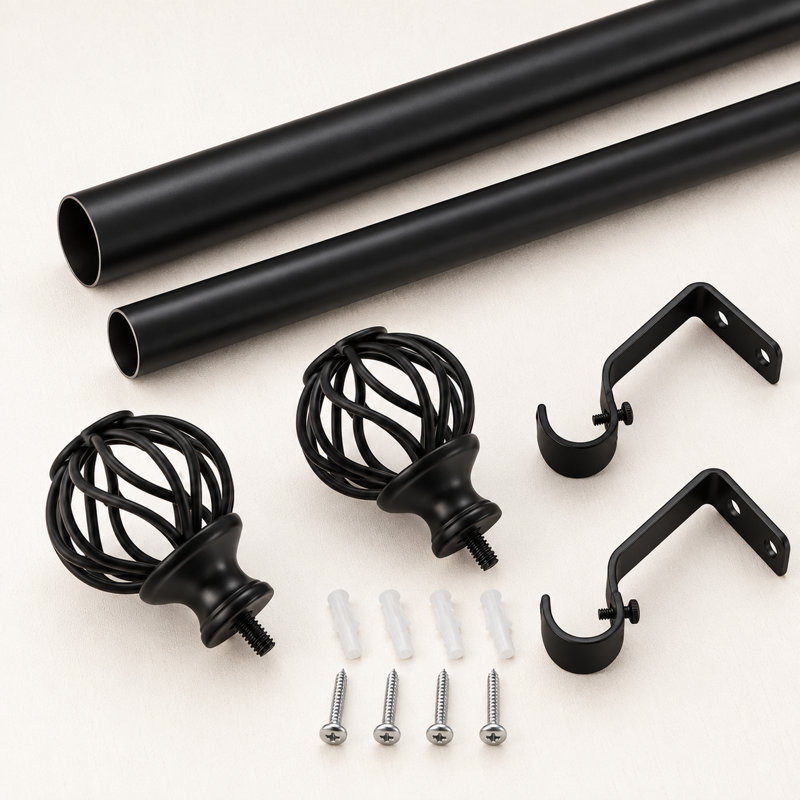 Matte Black Adjustable Curtain Pole Set, 28cm - 48cm