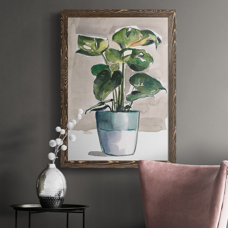 Plante en pot II encadrée sur toile, Noyer, H 43,5 po x l 31,5 po x P 1 po