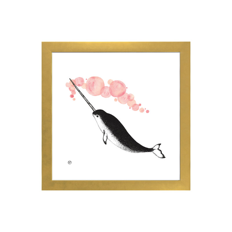 Art papier narwhal, H 16 po x l 16 po x P 1 po, Papier encadré doré
