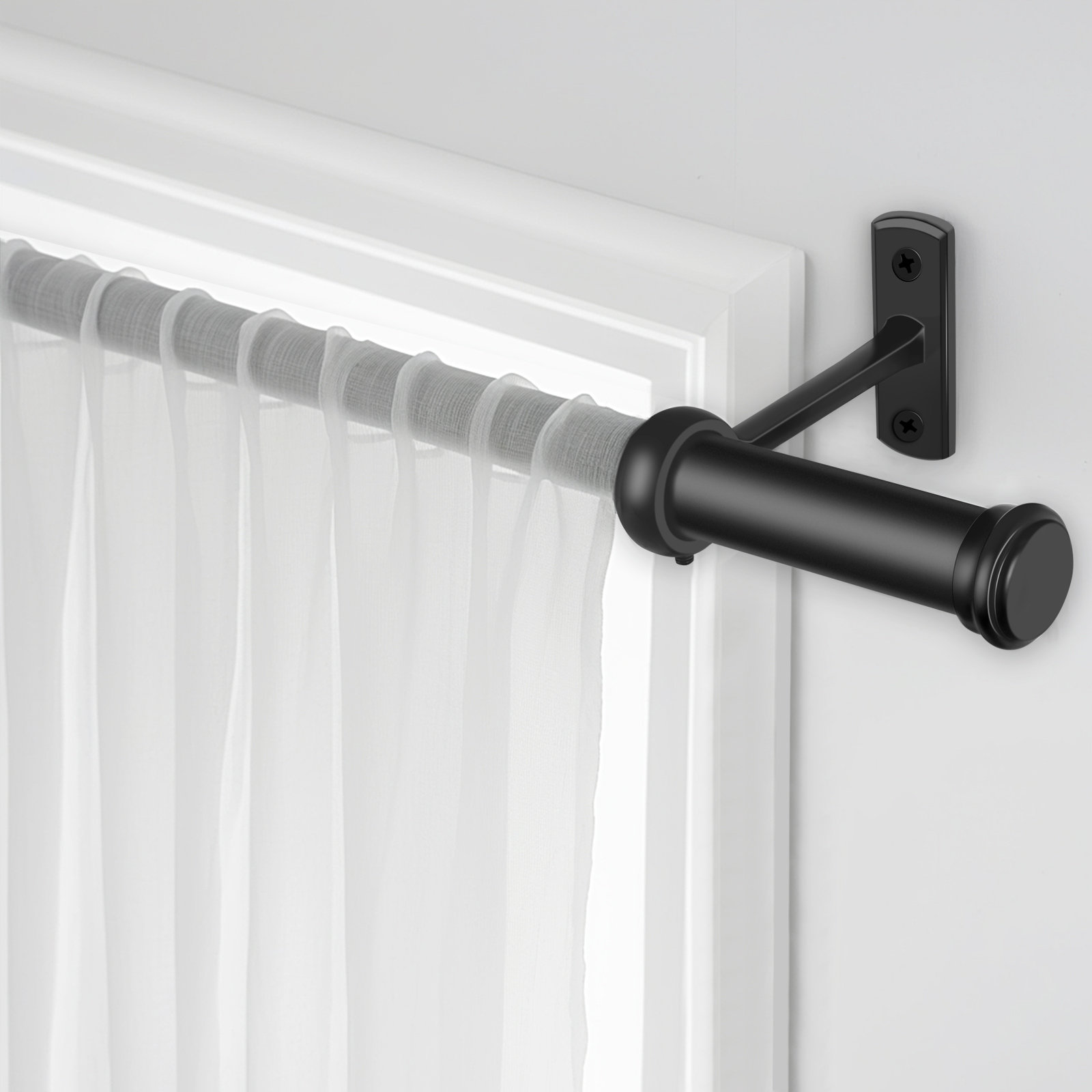 Basics Adjustable Curtain Rod Wall Bracket Hooks, Set of 2, Black