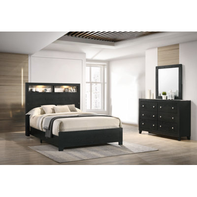 Jimmerson Black LED Panel Bedroom Set Special 3 Bed Dresser Mirror -  Red Barrel StudioÂ®, A149B137D8A34D8FA71D50B0DC654A05