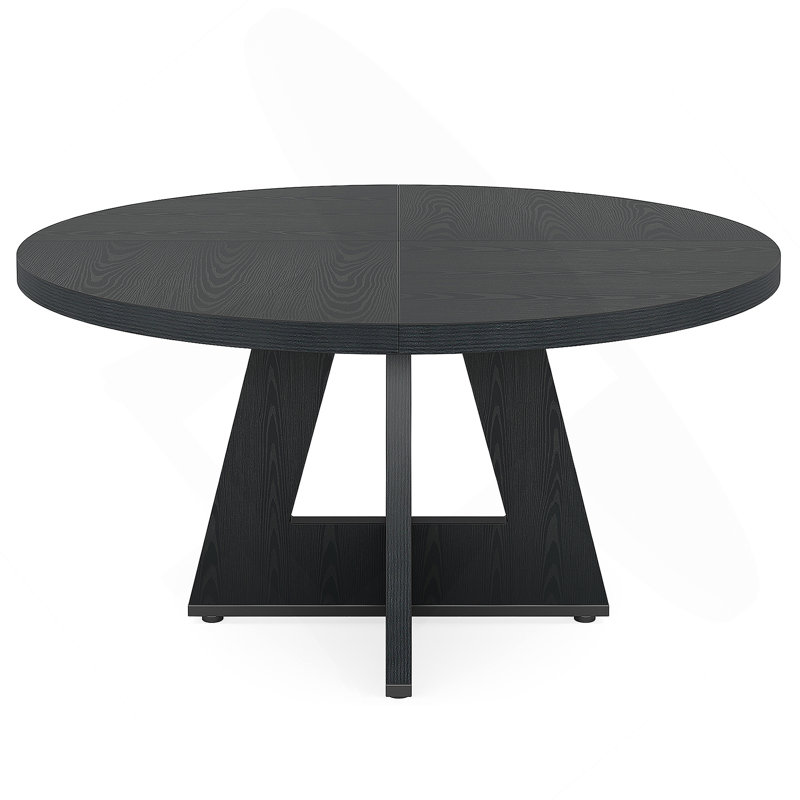 47-Inch Round Farmhouse Dining Table – Rustic Black Wood, Cross Base, Ideal For 4-Person Gatherings And Versatile Home Decor