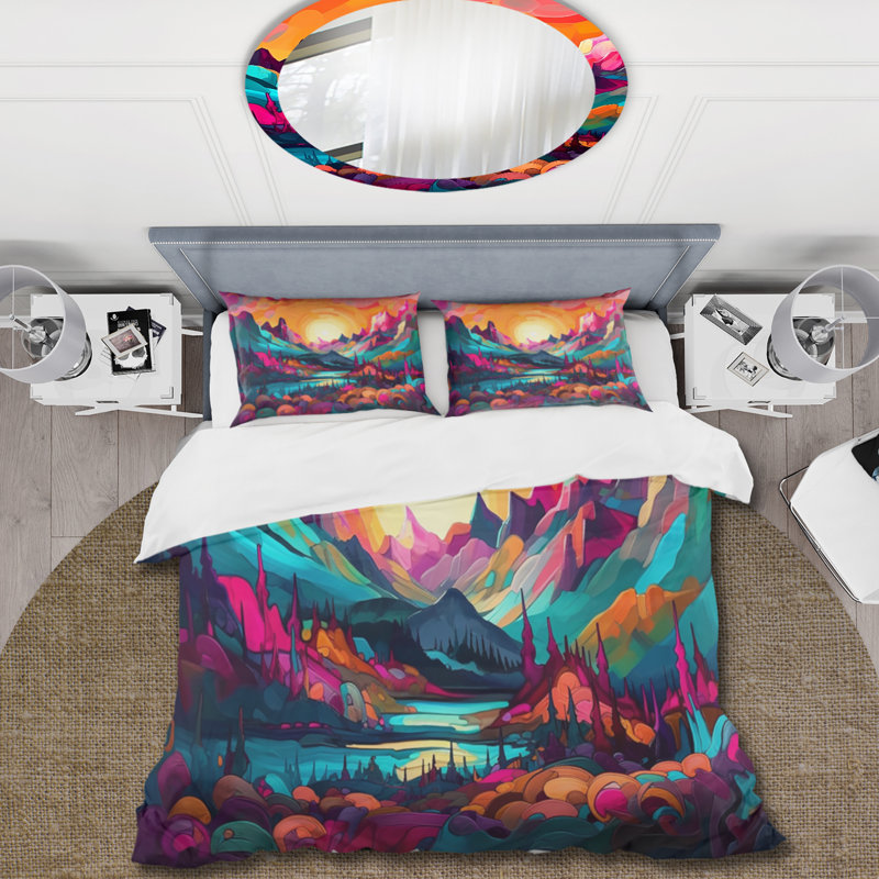 Vibrant Sunset Shining Over Mountains III BeddingMicrofiber / Polyester Duvet Cover Set, Twin Duvet Cover + 1 Standard Sham