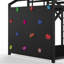 Lit plateforme en métal en forme de maison ClimbNest pour enfants, avec mur d'escalade et toboggan.-134981016