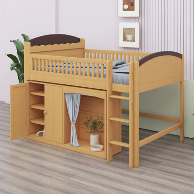 Functional Loft Bed with Comprehensive Storage Solutions, Wardrobe, and Integrated LED Lights