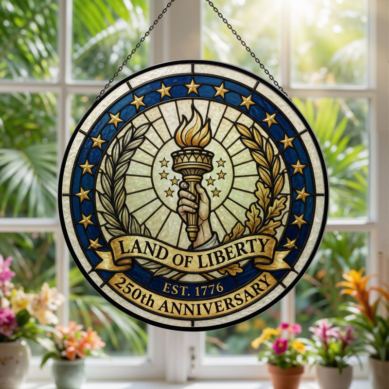 Panneau de fenêtre en verre pour décoration intérieure Liberty Torch USA 250th Anniversary - H 12 po, H 12 po