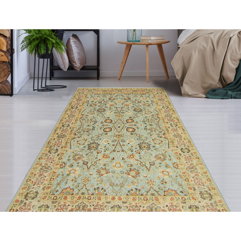 Tapis fait à la main Ankara Abrad - bleu clair - beige, 3 pi 0 po x 5 pi 2 po