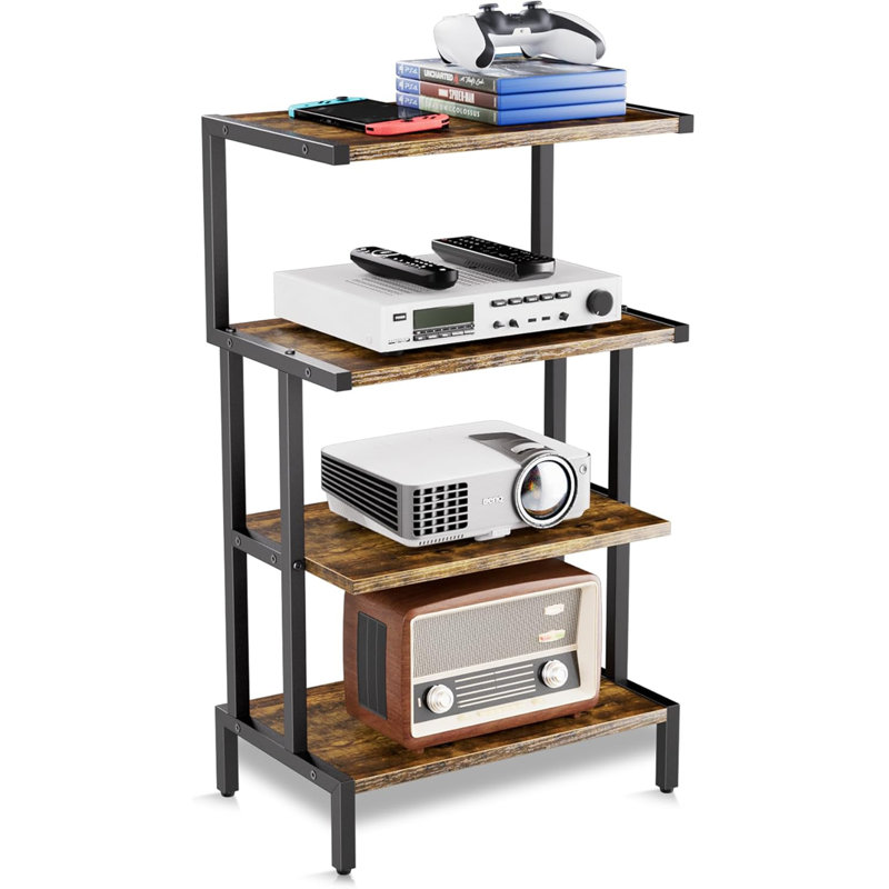 4-Tier Game Console Stand Engineered Wood Iron Frame AV Media Shelf for PS5 Xbox Switch