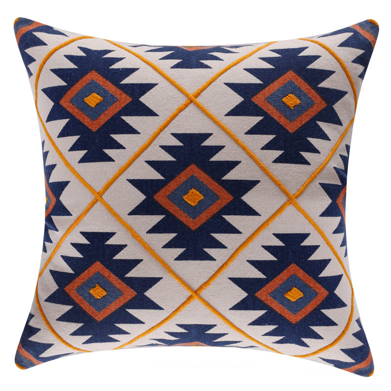 Geometric 100% Cotton Throw Square Pillow Cover, Navy/Rust, Polyester