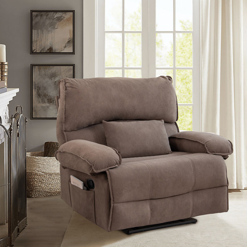 42" W Oversized Recliner Chair Extra Large With Message Pillow and Armrests Manual Recliner, Brown
