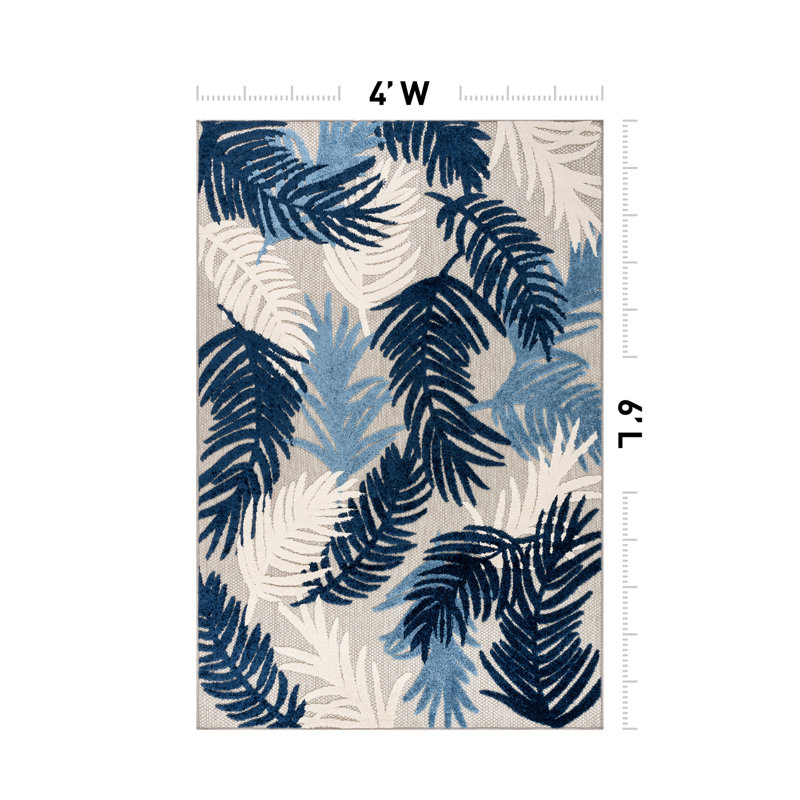 Hernandez Floral Navy/Ivory/Blue Indoor & Outdoor Area Rug, Rectangle 4' x 6'