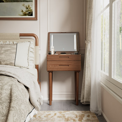 Anita Aevah Solid Wood Flip Top Makeup Vanity Desk with Mirror & Lights, Drawers, 3 Light Modes Adjustable Brightness