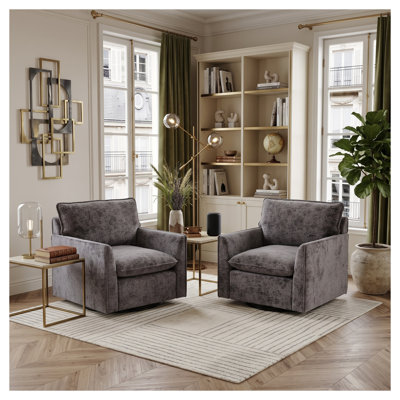 Ensemble de 2 chaises d'appoint pivotantes avec revêtement en chenille, fauteuils de style Mid-Century modernes pour le salon et la chambre à coucher, beige