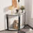 39.4" 2-Tier Half-Moon Sinter Stone Console Table With Black Metal Frame