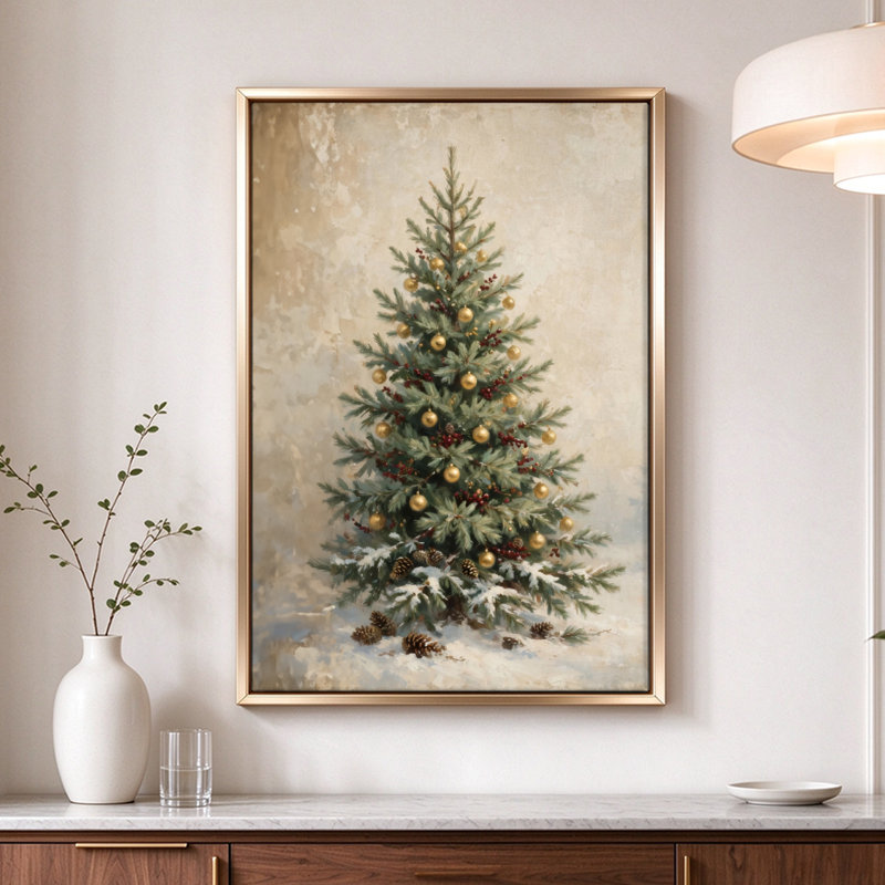 Arbre de Noël rétro, art mural sur toile, 24 x 16 po, 30" H x 20" W, Beige