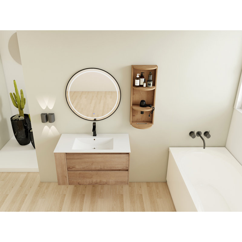Meuble-lavabo mural 36 po avec lavabo et support de rangement 36 po, tiroir à fermeture douce, armoire combinée