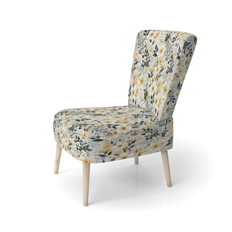 Literie florale minimaliste blanche et beige - Chaise d'appoint rembourrée de style campagnard, chaise d'appoint rustique à motif floral