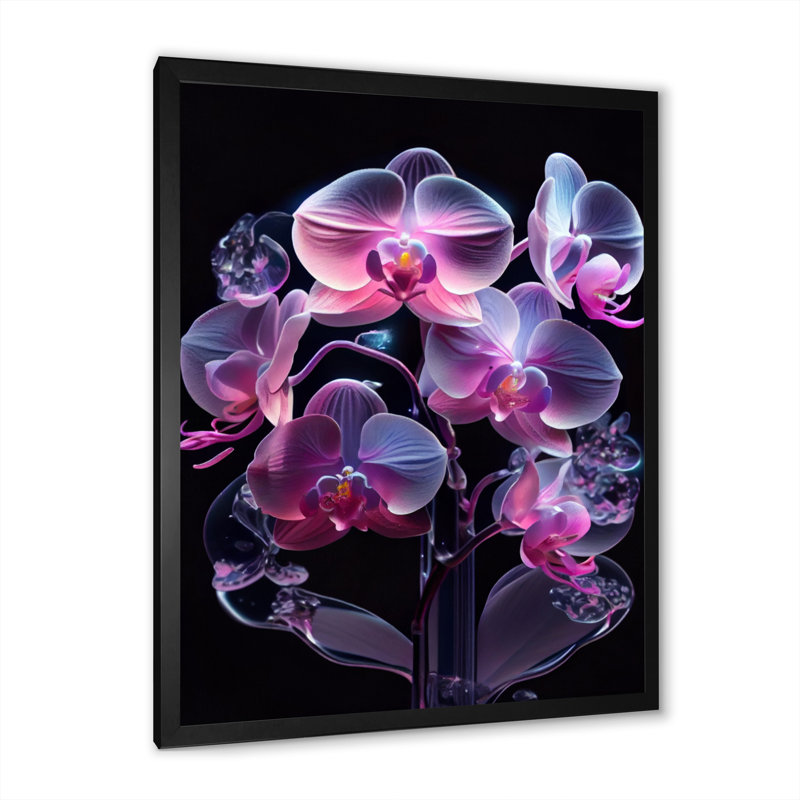«Blooming Orchid in Fluorescent Mauve and Blue II», reproduction sur toile, H 20 po x l 12 po x P 1 po