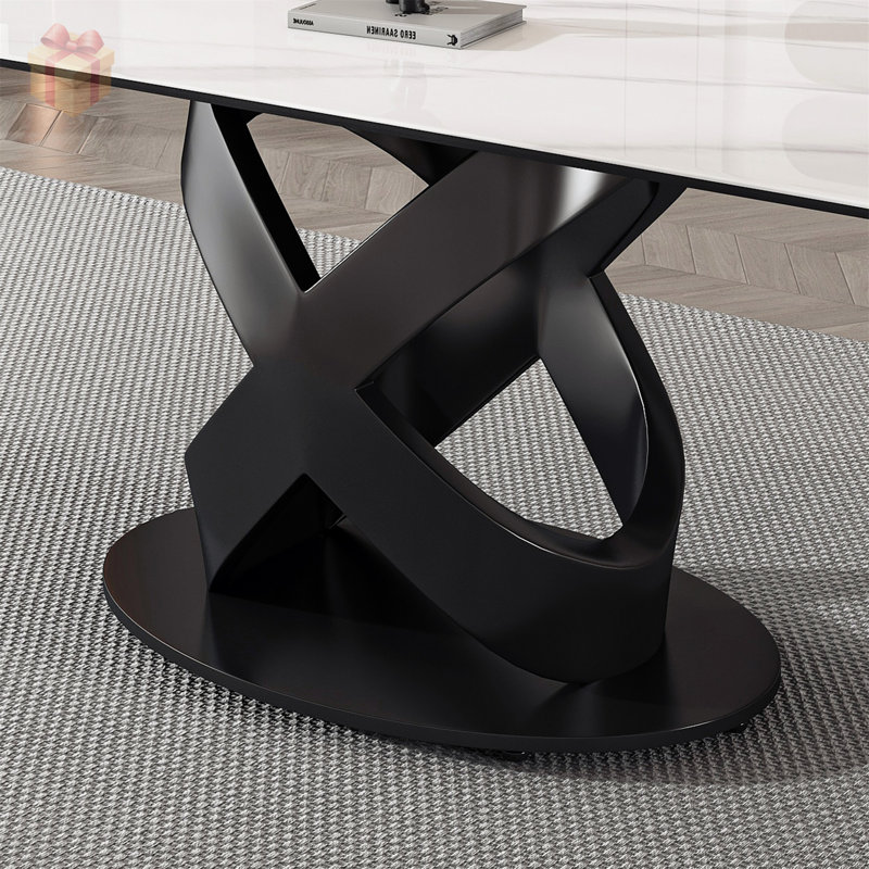 Table de salle à manger rectangulaire en pierre frittée de 71 pouces avec base en acier au carbone, luxe moderne pour le dîner et les fêtes