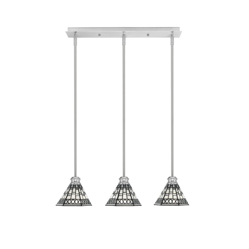 Luminaire suspendu linéaire à 3 lumières Edge avec finition nickel brossé et verre d'art étain de 7 po