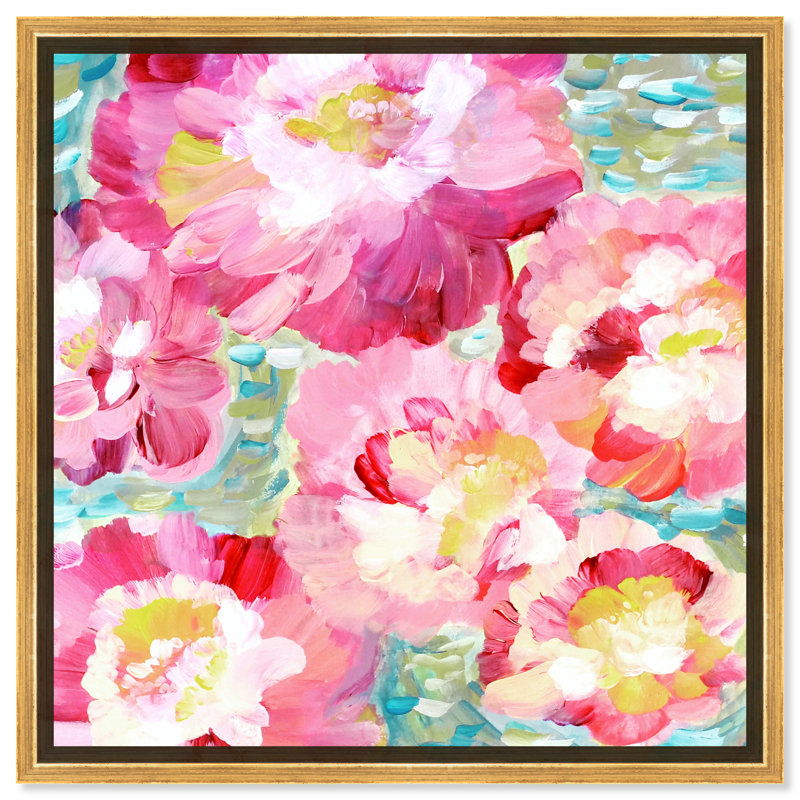 Fleurs florales et botaniques encadrées, reproduction d'art sur toile, Toile encadrée d'or, H 12 po x l 12 po x P 1,5 po