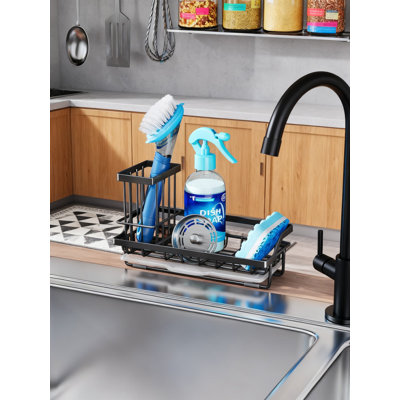 Premium Stainless Steel Kitchen Sink Caddy Organizer With Removable Drip Tray For Sponge, Dish Soap And Brush Storage