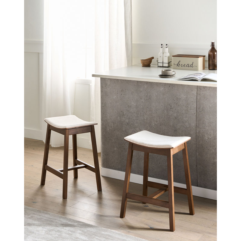 Upholstered Counter Stool with Solid Wood Frame, White