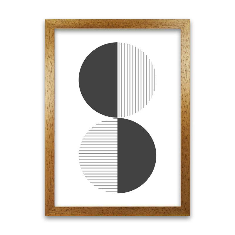 Black And White Geometric Circles - Print, Oak Frame, 42cm H x 30cm W x 3cm D