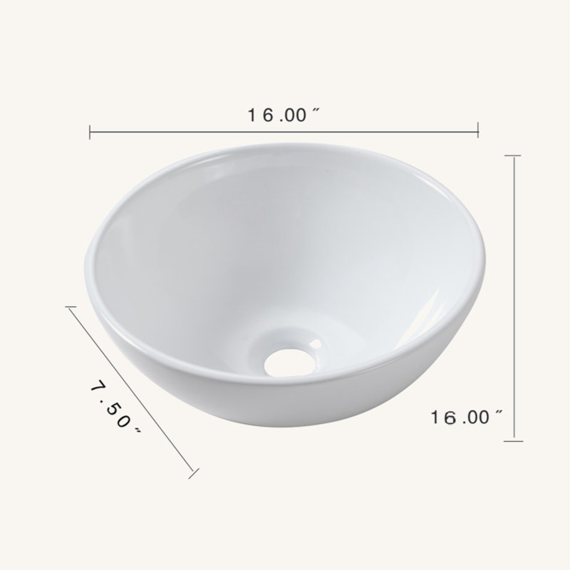 16"X16" White Ceramic Round Vessel Bathroom Sink