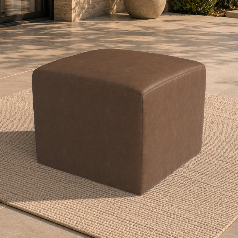 Pouf cube rembourré en cuir d'extérieur Cupertino de 22 pouces